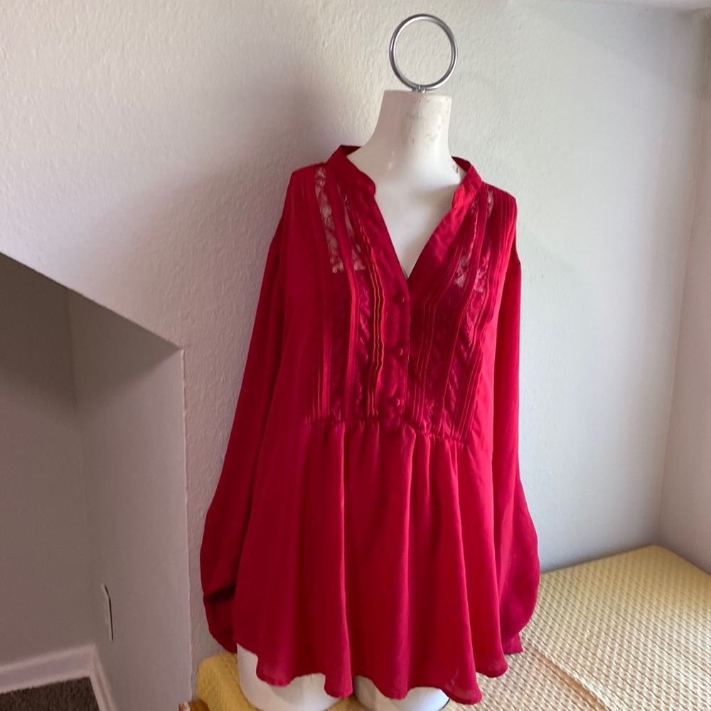 2x Torrid v neck red sheer shirt!